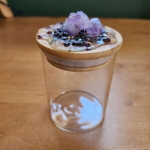 Handmade Glass Spice Jar with Purple Crystal Lid